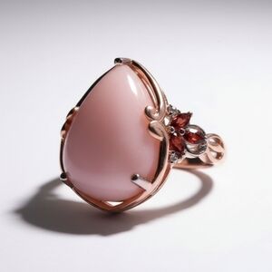 Peruvian Pink Opal, Mozambique Garnet Vermeil Rose Gold Platinum Over 925 Ring